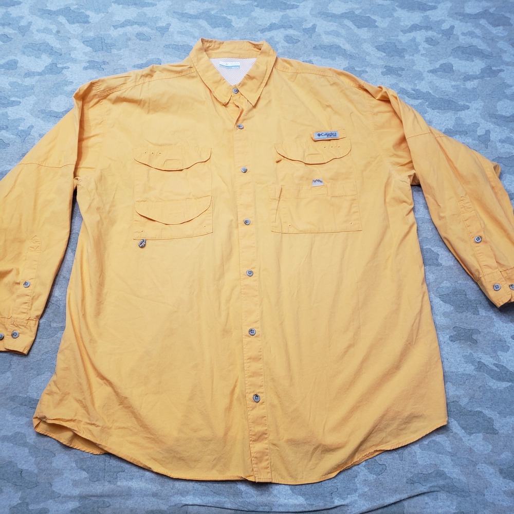 Columbia PFG Shirt Mens 2XL Orange Long Sleeve Button-Up Fishing Outdoors Hiking